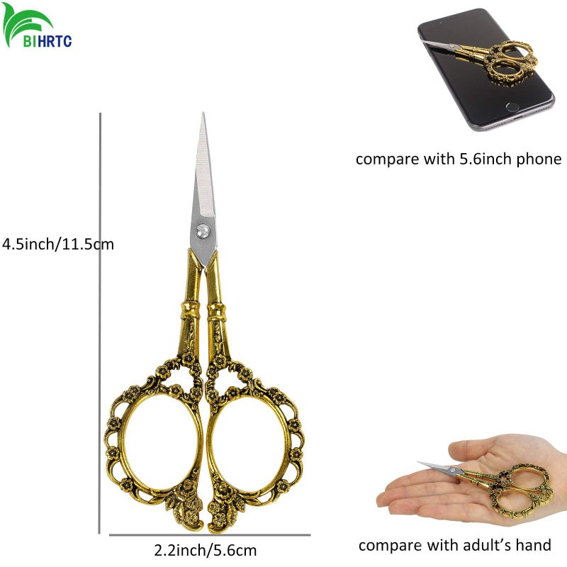 BIHRTC Vintage European Style Plum Blossom Scissors for Embroidery, Sewing, Craft, Art Work & Everyday Use (Gold) - Image 2